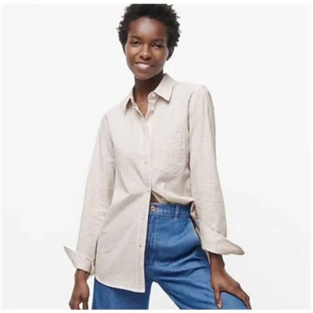 J. Crew Classic Fit Button Down in Pink Seersucker Size 10